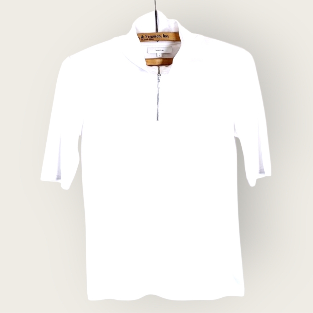 VINCE Elbow Sleeve Half Zip Tee Top In Off White Small EUC - Picture 4 of 10